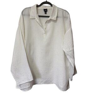 EILEEN FISHER 100% Irish Linen White Tunic Blouse Sz L